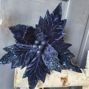 velvet poinsettia glitter egde navy