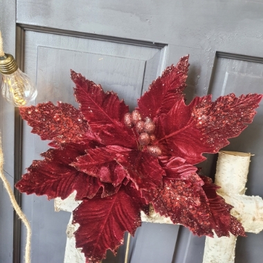 large head velvet burgundy poinsettia